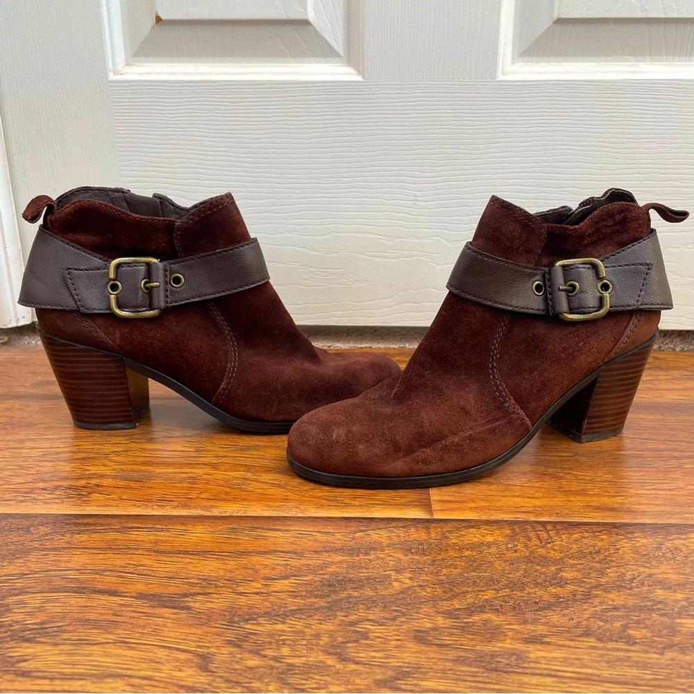 Suede Buckle Heeled Boots